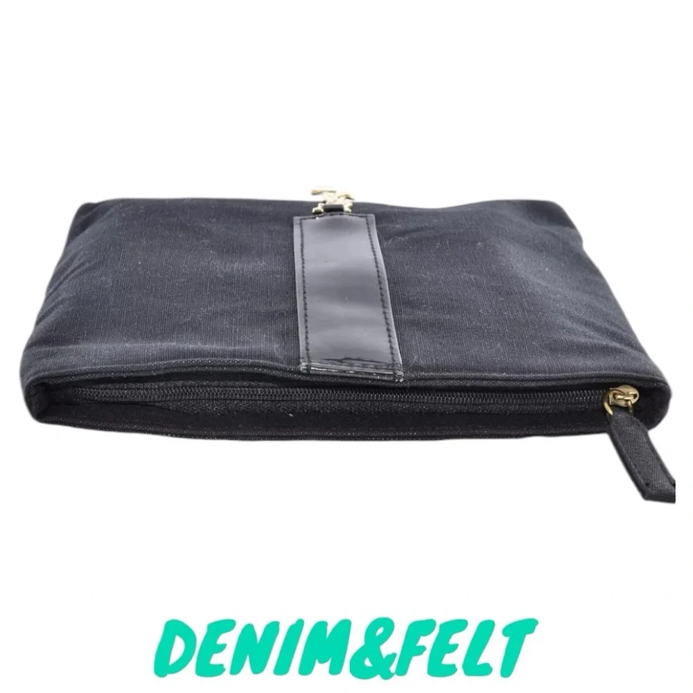 Yves Saint Laurent YSL Black Canvas Pouch w Leather Accents Top Zip Makeup Bag‎